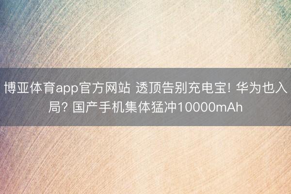 博亚体育app官方网站 透顶告别充电宝! 华为也入局? 国产手机集体猛冲10000mAh