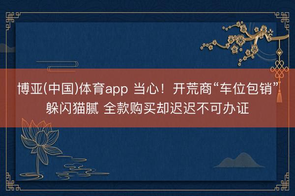 博亚(中国)体育app 当心！开荒商“车位包销”躲闪猫腻 全款购买却迟迟不可办证