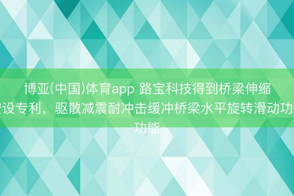 博亚(中国)体育app 路宝科技得到桥梁伸缩安设专利，驱散减震耐冲击缓冲桥梁水平旋转滑动功能