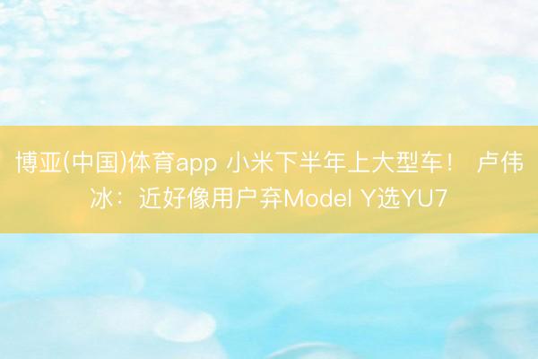 博亚(中国)体育app 小米下半年上大型车！ 卢伟冰：近好像用户弃Model Y选YU7